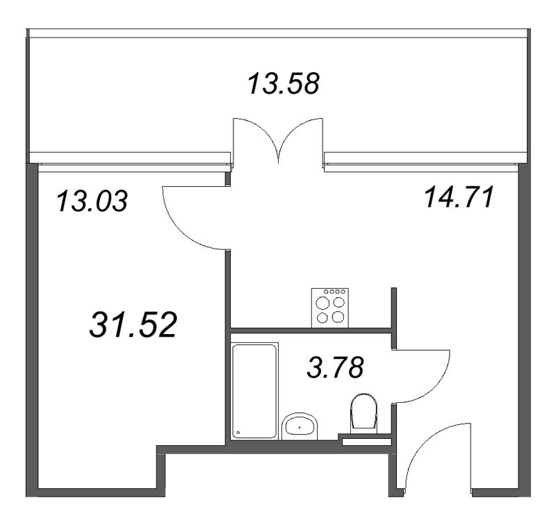 1-комнатная квартира, 31.52 м² в ЖК "Арт Плаза" - планировка, фото №1
