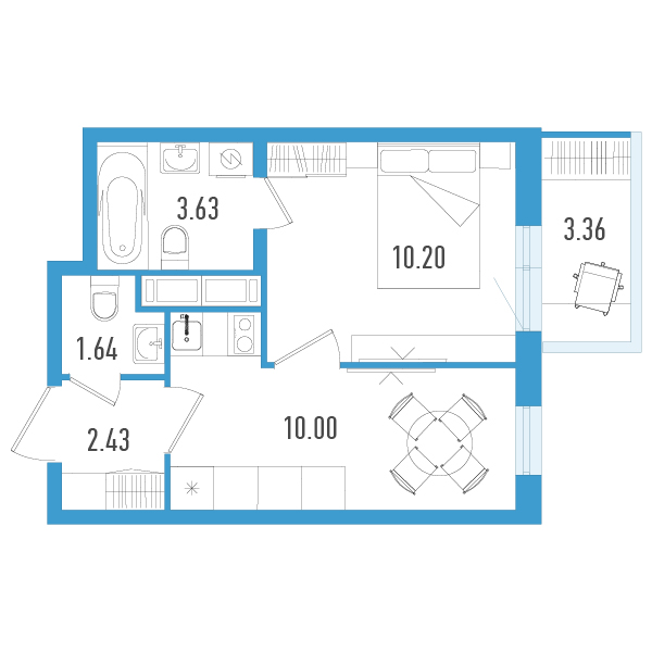 1-комнатная квартира, 28.91 м² в ЖК "AEROCITY" - планировка, фото №1
