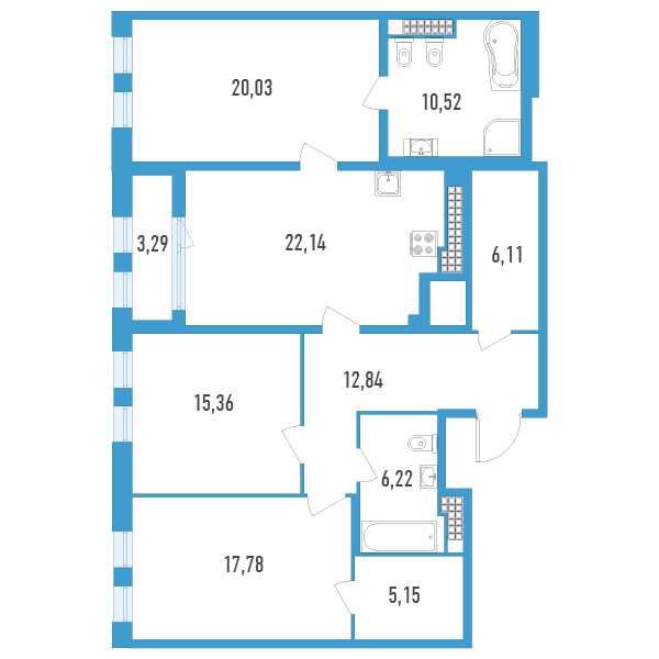 3-комнатная квартира, 117.8 м² - планировка, фото №1