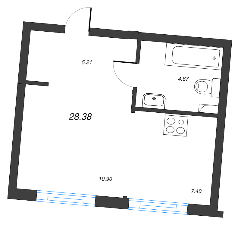 Квартира-студия, 28.38 м² - планировка, фото №1