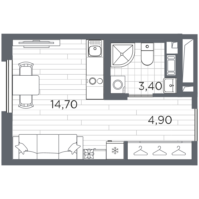 Квартира-студия, 23 м² в ЖК "PLUS Пулковский" - планировка, фото №1