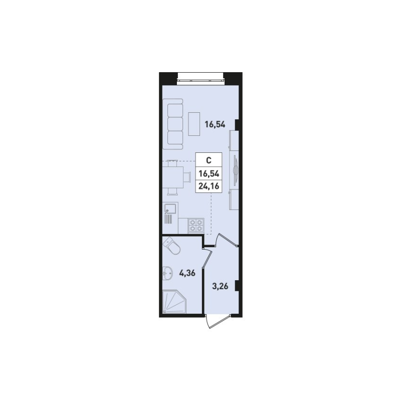 Квартира-студия, 24.16 м² в ЖК "Ромашки" - планировка, фото №1