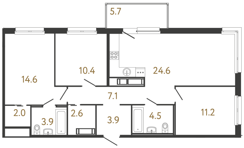 4-комнатная (Евро) квартира, 84.8 м² в ЖК "Передвижники" - планировка, фото №1