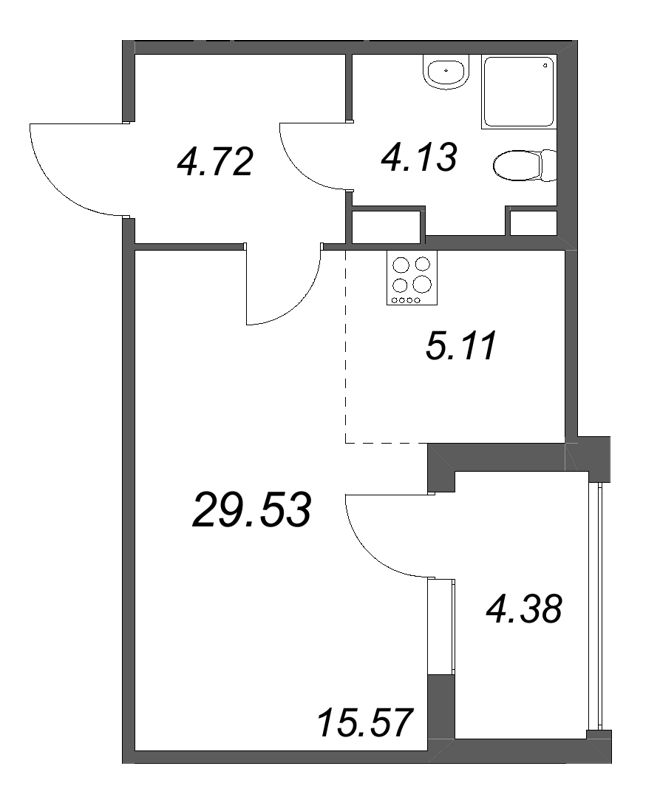 Квартира-студия, 29.53 м² в ЖК "Дом на Курской" - планировка, фото №1