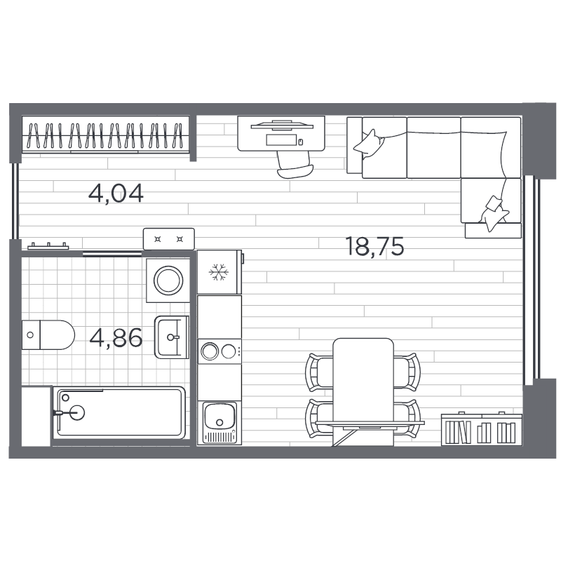 Квартира-студия, 27.65 м² в ЖК "PLUS Пулковский" - планировка, фото №1