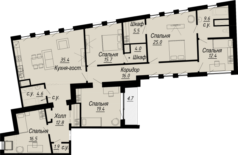 5-комнатная (Евро) квартира, 183.49 м² - планировка, фото №1