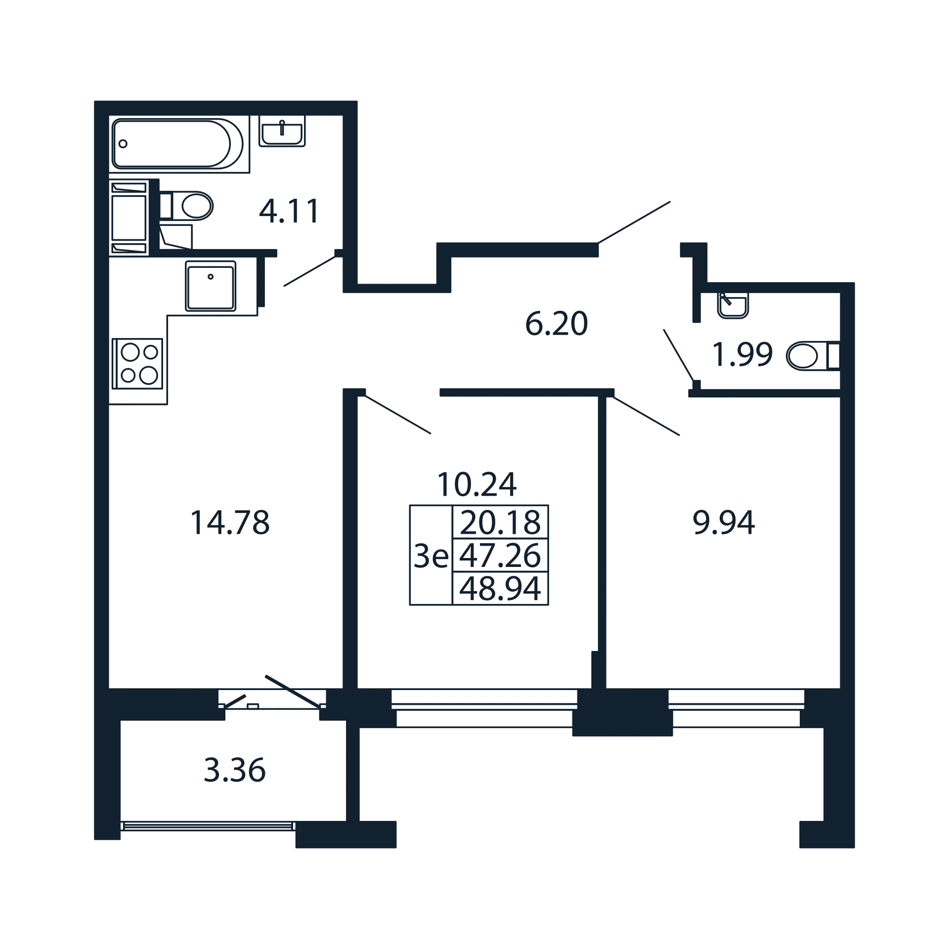 2-комнатная квартира, 47.26 м² в ЖК "Полис Новоселье" - планировка, фото №1