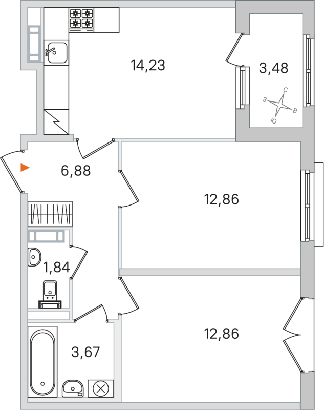 2-комнатная квартира, 52.34 м² в ЖК "Дубровский" - планировка, фото №1