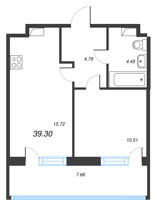 2-комнатная (Евро) квартира, 39.3 м² - планировка, фото №1