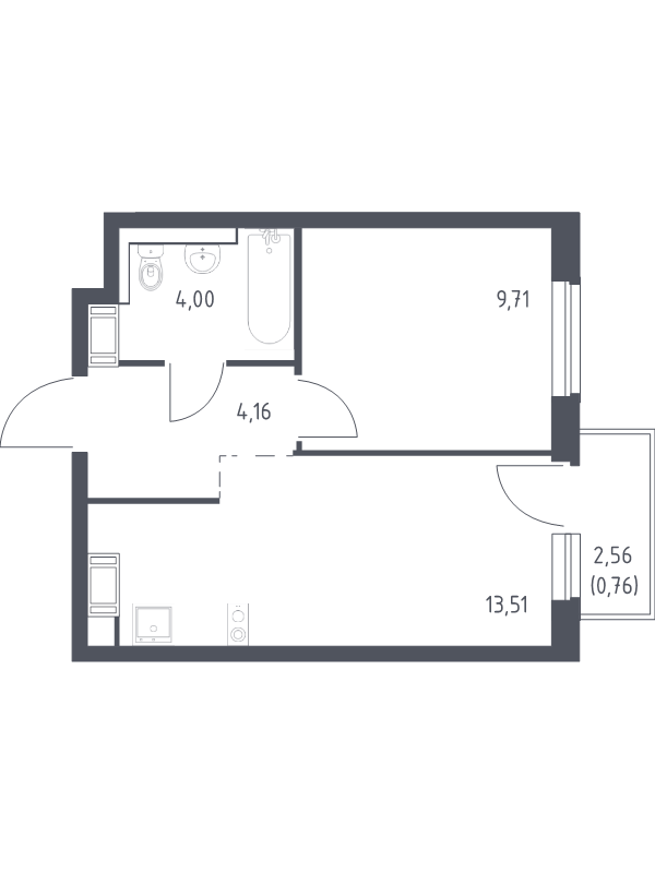 1-комнатная квартира, 32.14 м² в ЖК "Квартал Торики" - планировка, фото №1
