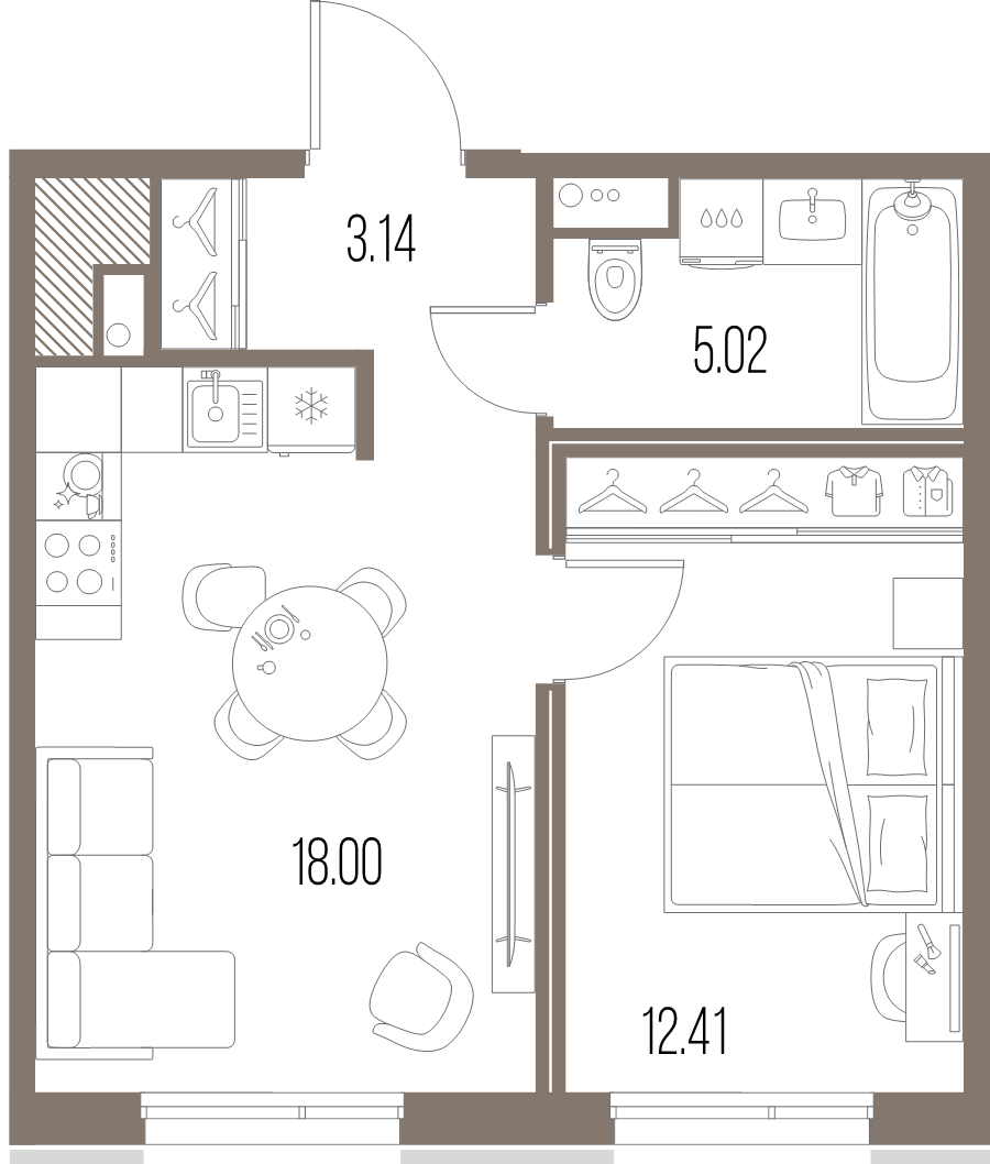 2-комнатная (Евро) квартира, 38.57 м² в ЖК "Legenda Васильевского" - планировка, фото №1