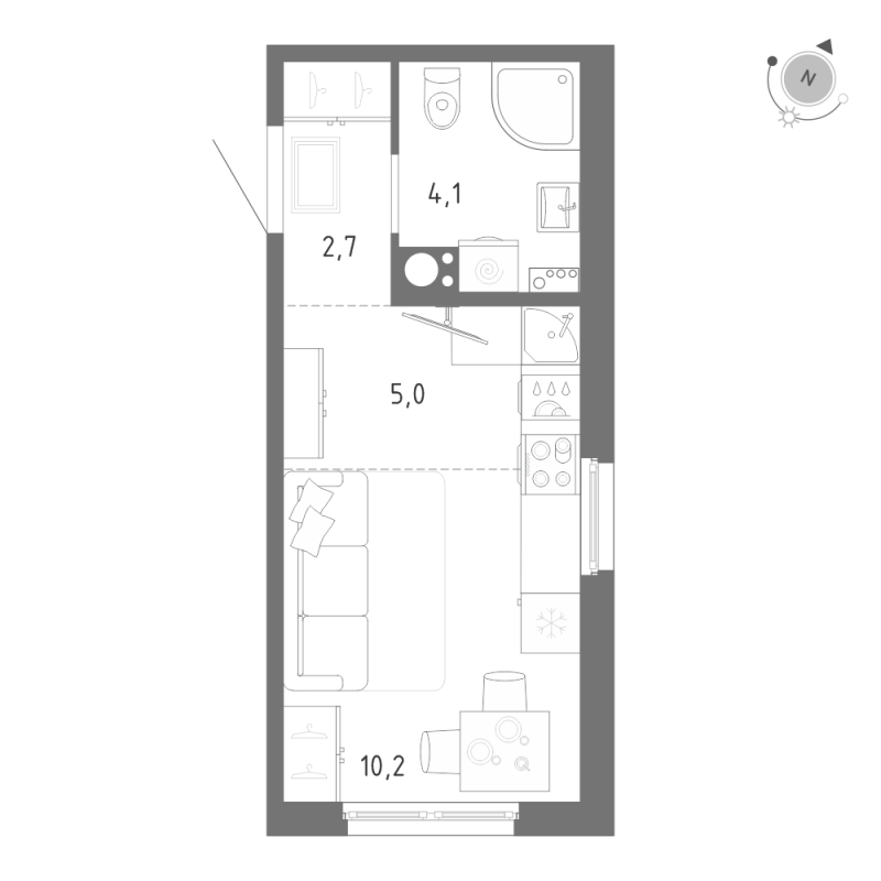 Квартира-студия, 22 м² - планировка, фото №1
