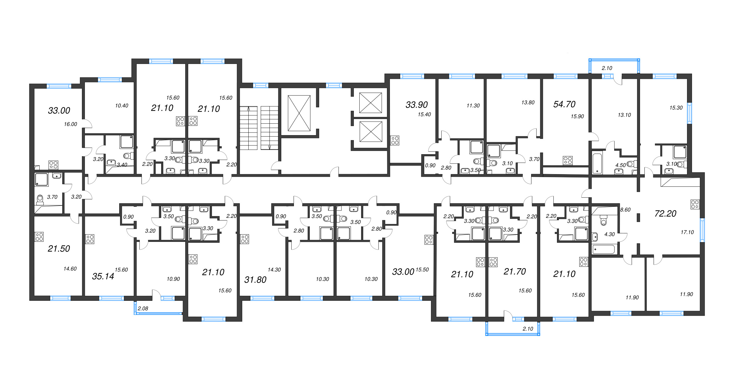 4-комнатная (Евро) квартира, 72.2 м² в ЖК "Дыбенко Парк" - планировка этажа