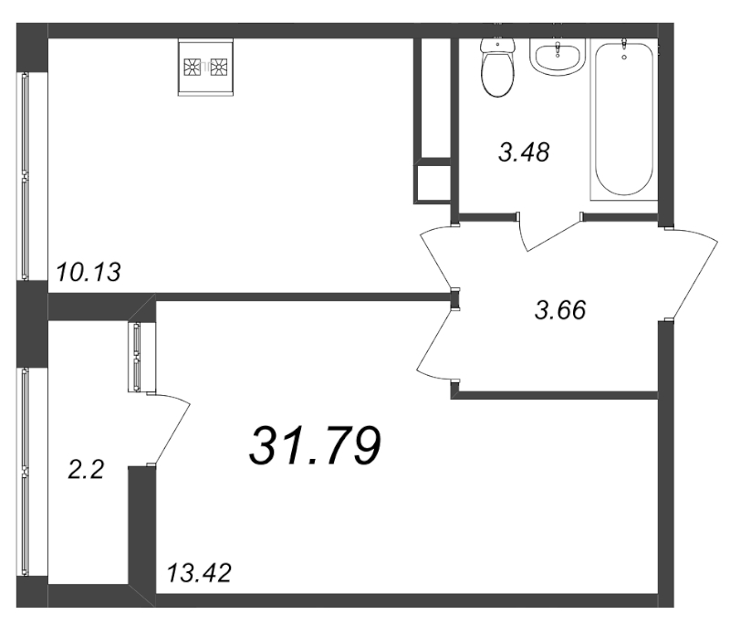 1-комнатная квартира, 31.79 м² в ЖК "Академик" - планировка, фото №1