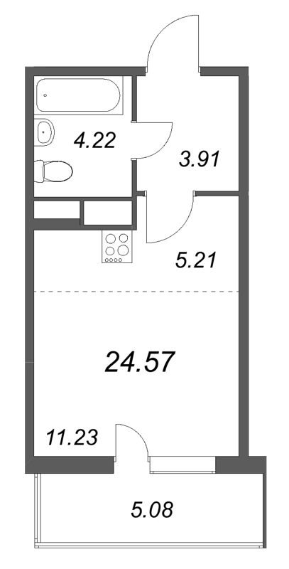 Квартира-студия, 24.57 м² в ЖК "Ясно.Янино" - планировка, фото №1