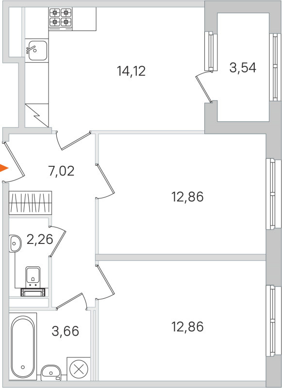 2-комнатная квартира, 52.78 м² в ЖК "Дубровский" - планировка, фото №1