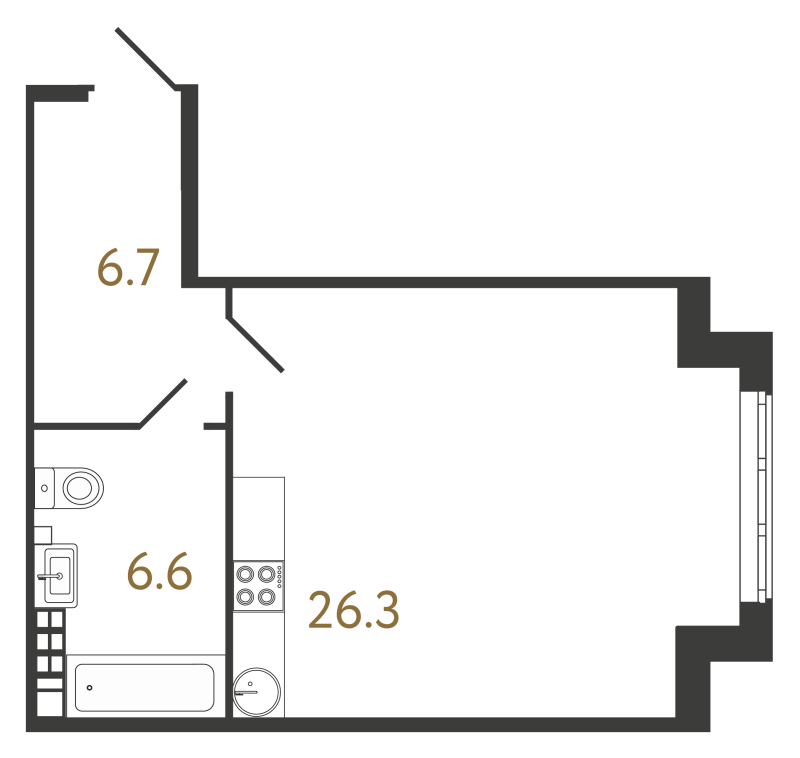 Квартира-студия, 39.6 м² - планировка, фото №1