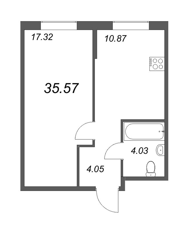 1-комнатная квартира, 35.57 м² в ЖК "Новые горизонты" - планировка, фото №1