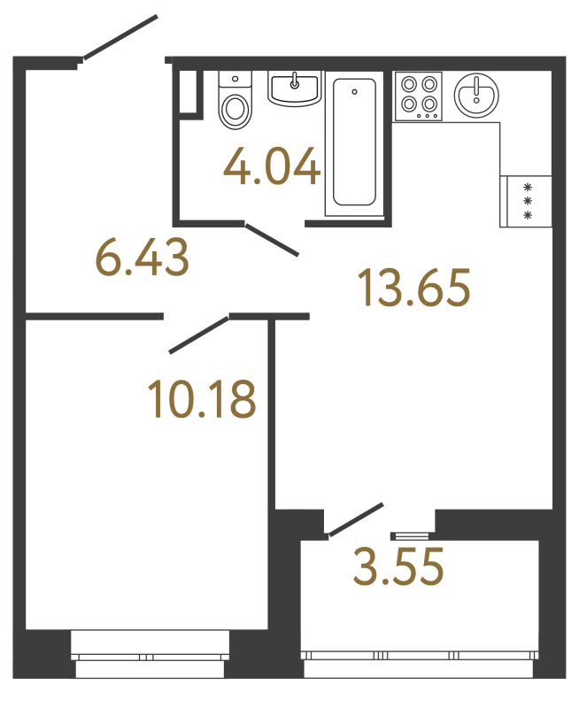 1-комнатная квартира, 34.3 м² в ЖК "Ultra City 3.0" - планировка, фото №1