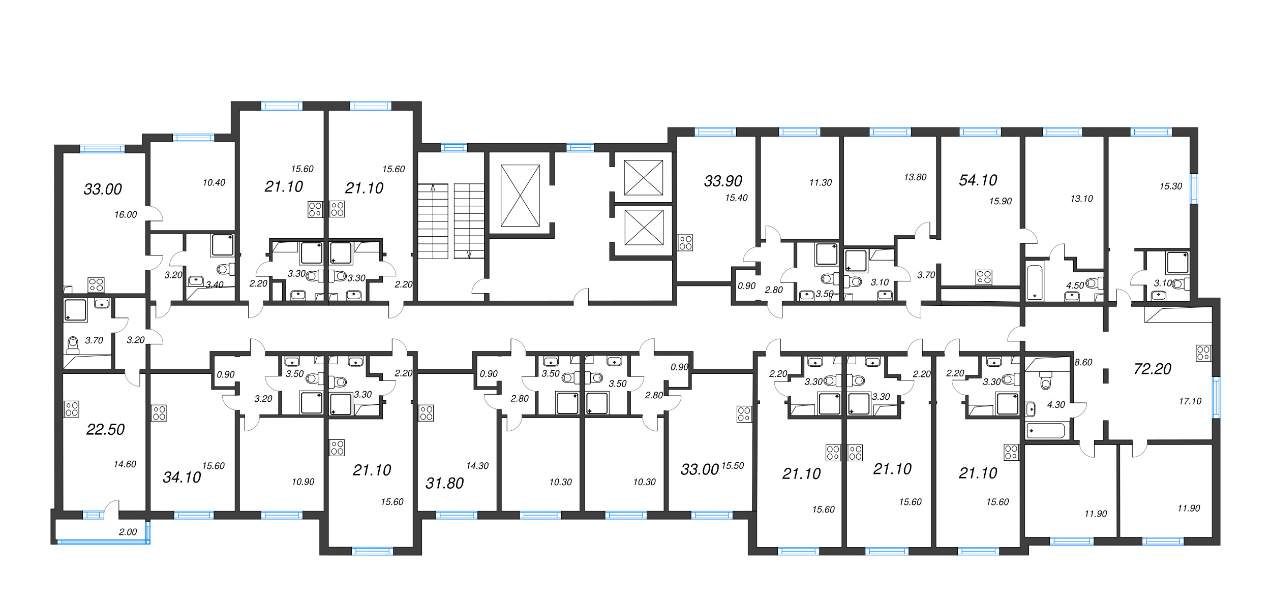 1-комнатная квартира, 31.8 м² в ЖК "Дыбенко Парк" - планировка этажа
