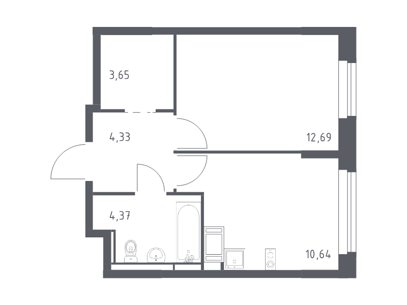 1-комнатная квартира, 35.68 м² в ЖК "Новое Колпино" - планировка, фото №1