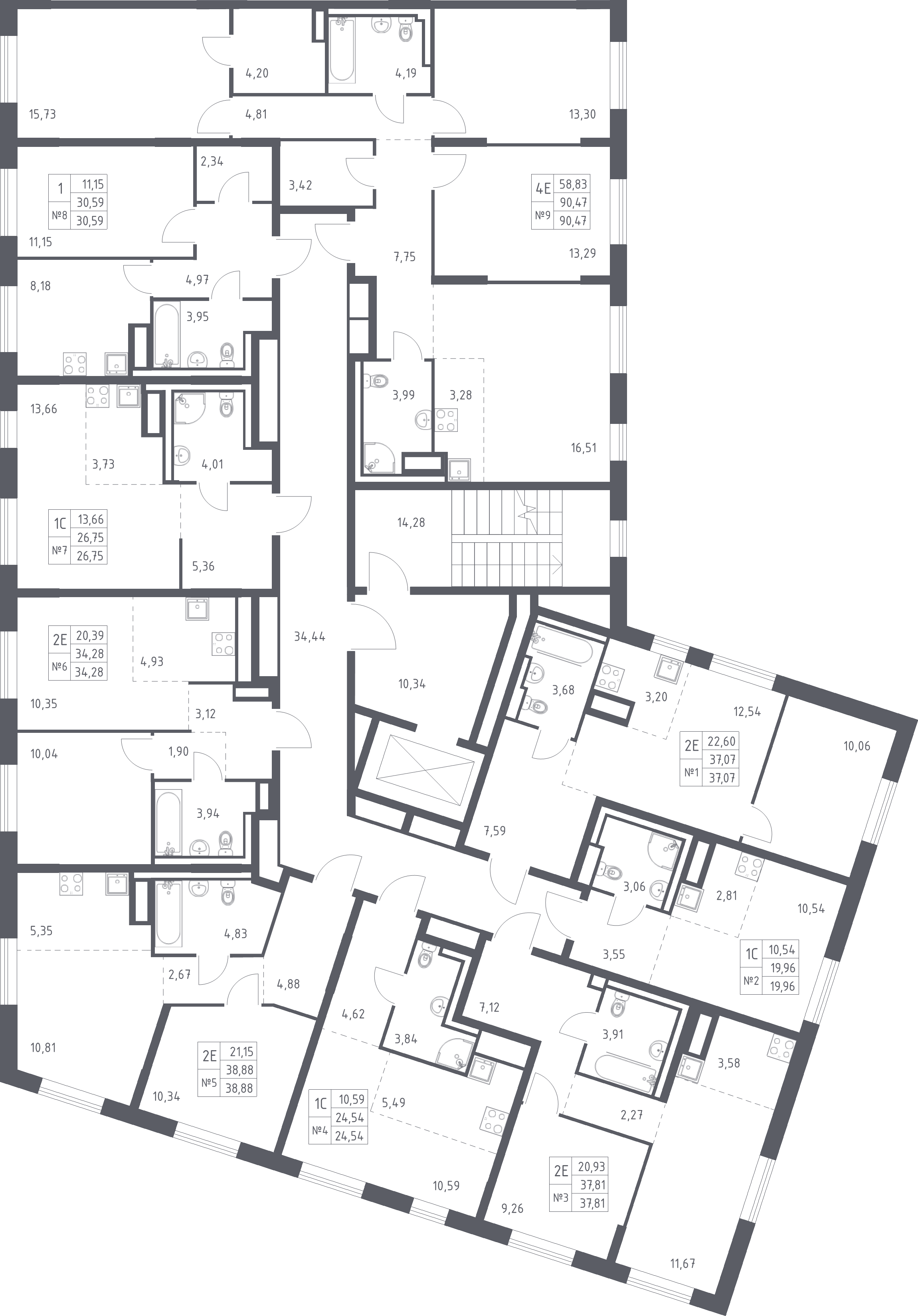 2-комнатная (Евро) квартира, 37.07 м² в ЖК "Квартал Лаголово" - планировка этажа