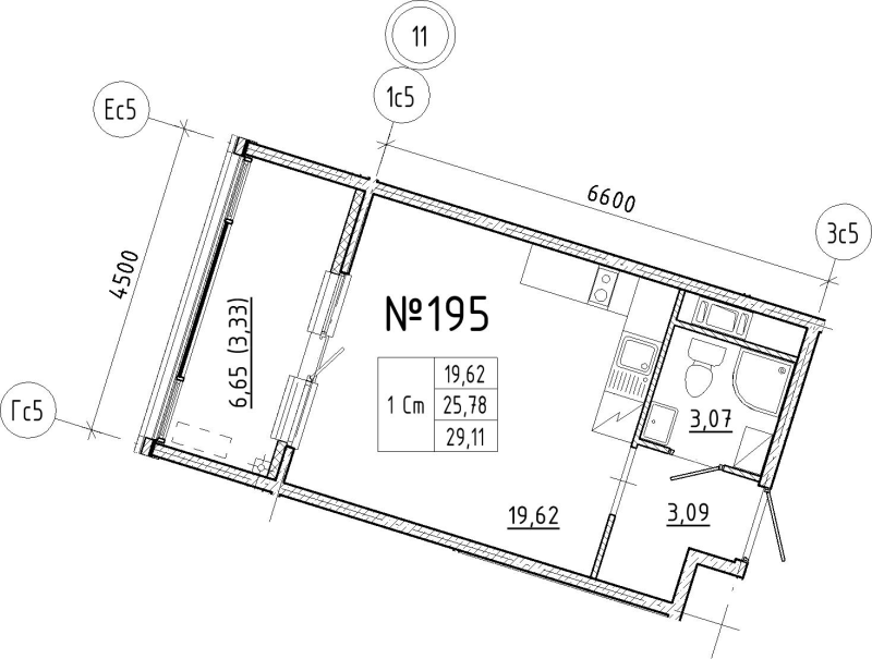 Квартира-студия, 29.11 м² в ЖК "N8" - планировка, фото №1