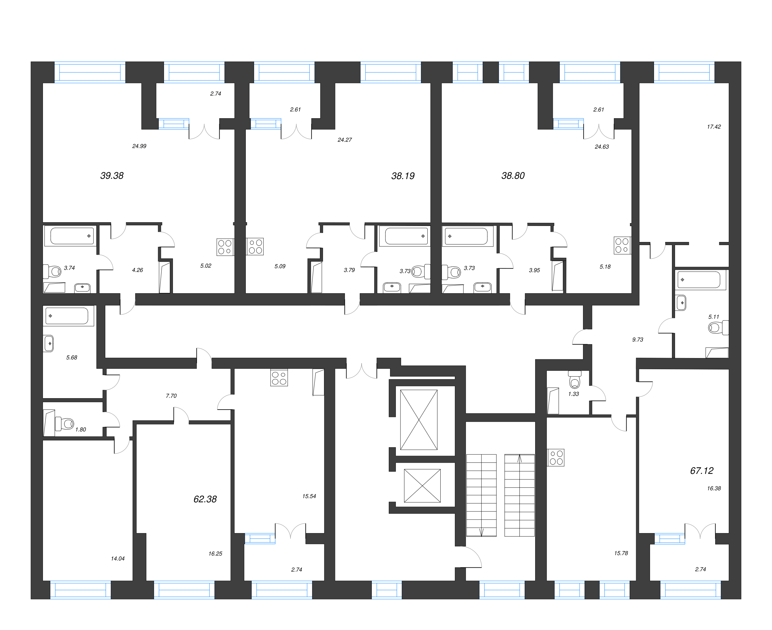 2-комнатная квартира, 67.12 м² - планировка этажа