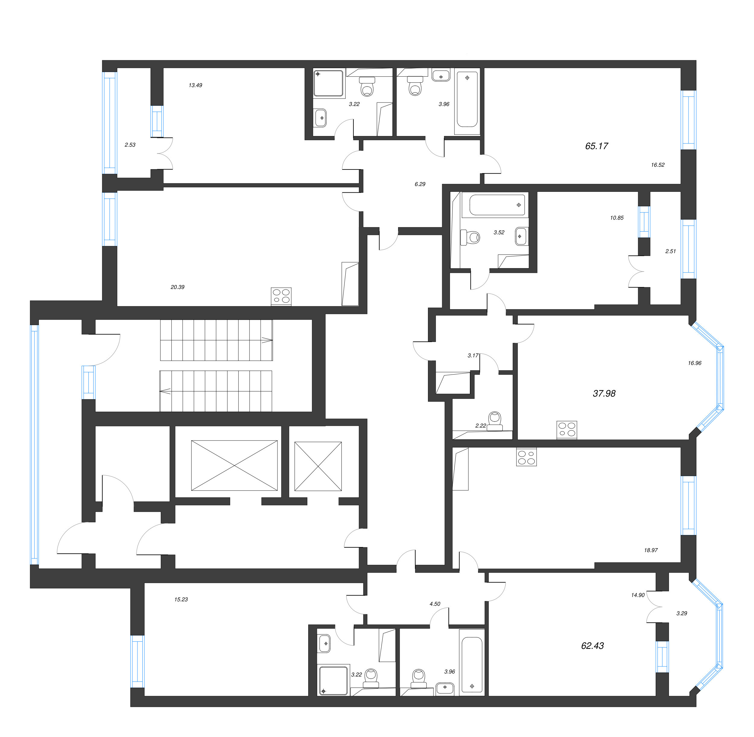 1-комнатная квартира, 37.98 м² в ЖК "Цивилизация на неве" - планировка этажа