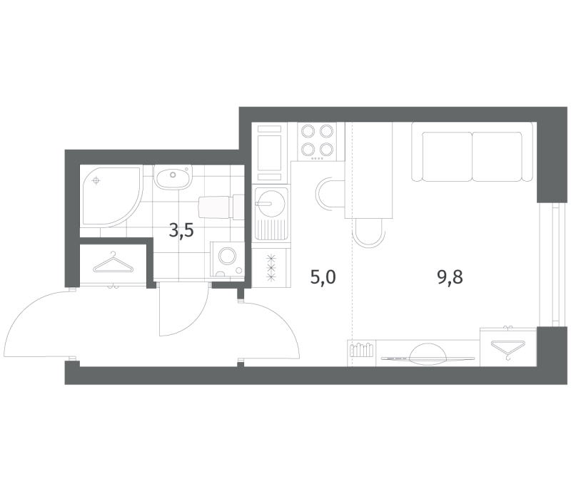 Квартира-студия, 21.7 м² в ЖК "Парусная 1" - планировка, фото №1