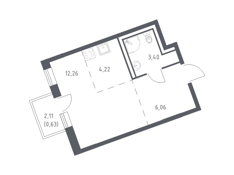 Квартира-студия, 26.57 м² в ЖК "Квартал Лаголово" - планировка, фото №1
