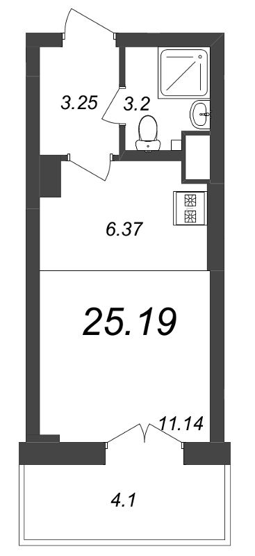 Квартира-студия, 25.19 м² в ЖК "Neva Residence" - планировка, фото №1