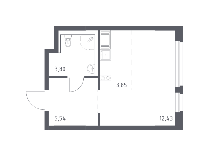 Квартира-студия, 25.62 м² - планировка, фото №1