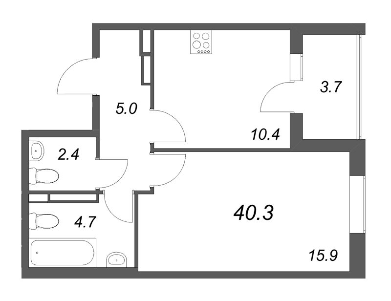 1-комнатная квартира, 40.3 м² в ЖК "Экография" - планировка, фото №1