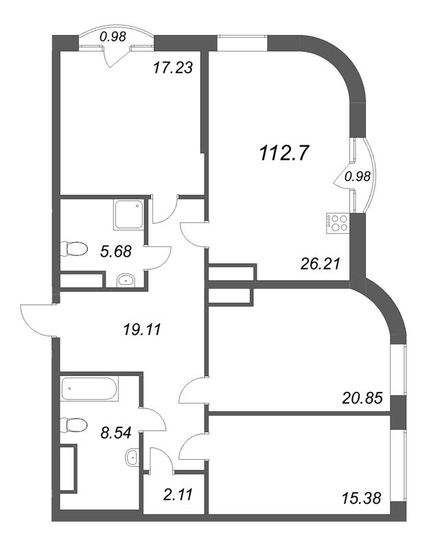 4-комнатная (Евро) квартира, 112.7 м² - планировка, фото №1