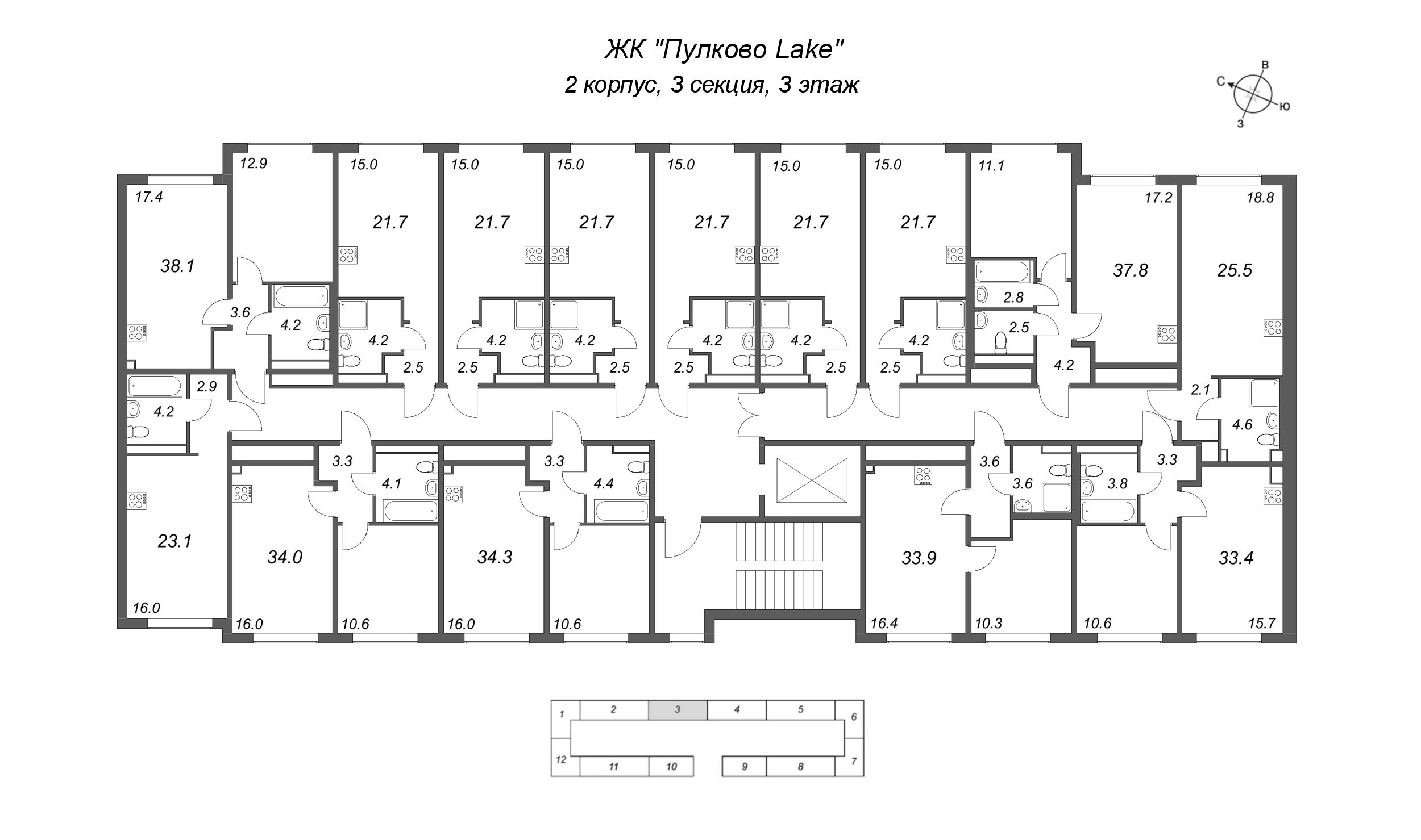 Квартира-студия, 21.7 м² в ЖК "Пулково Лейк" - планировка этажа