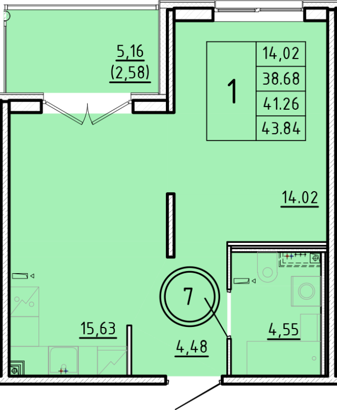 2-комнатная (Евро) квартира, 38.68 м² в ЖК "Образцовый квартал 16" - планировка, фото №1
