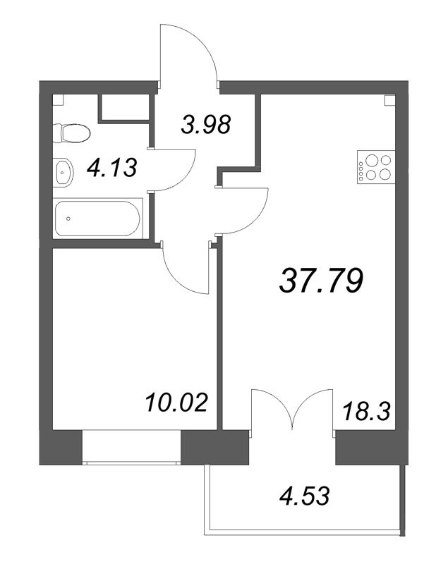 2-комнатная (Евро) квартира, 37.79 м² в ЖК "NewПитер 2.0" - планировка, фото №1