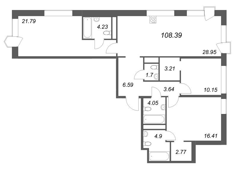 4-комнатная (Евро) квартира, 108.39 м² в ЖК "Avant" - планировка, фото №1