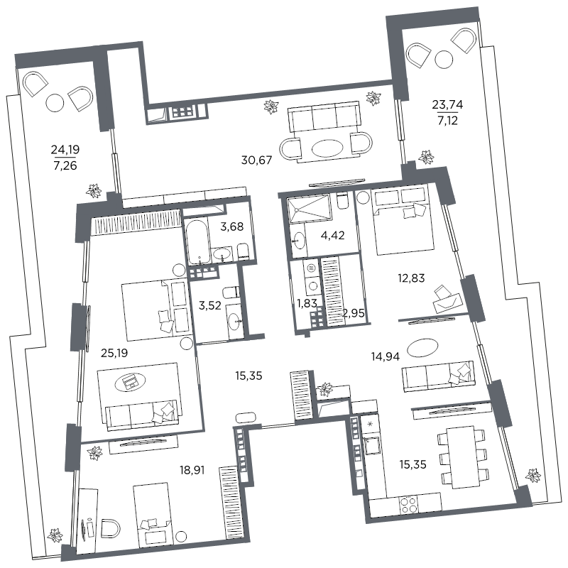 6 ккв (Евро), 164.02 м² в ЖК "Акватория" - планировка, фото №1