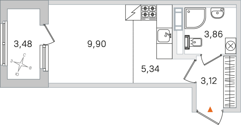 Квартира-студия, 22.22 м² в ЖК "Дубровский" - планировка, фото №1