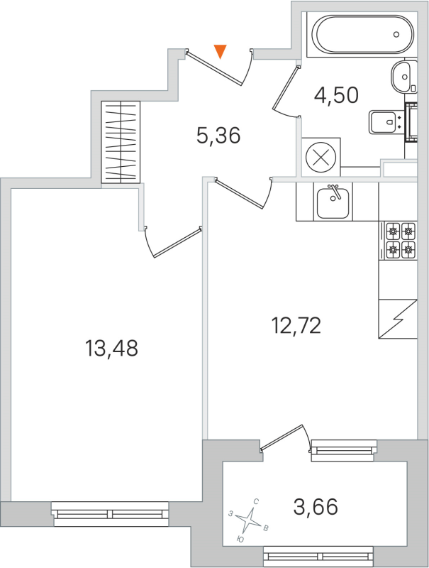 1-комнатная квартира, 36.06 м² в ЖК "Дубровский" - планировка, фото №1