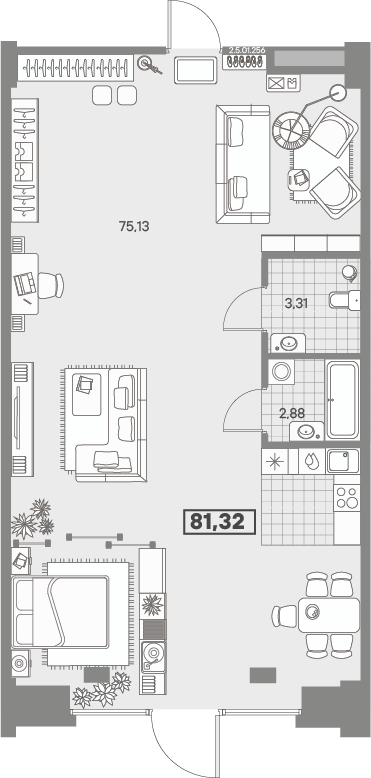 1-комнатная квартира, 81.32 м² в ЖК "Avant" - планировка, фото №1