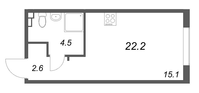 Квартира-студия, 22.2 м² в ЖК "Пулково Lake" - планировка, фото №1