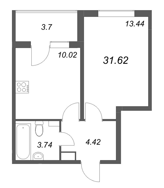 1-комнатная квартира, 31.62 м² в ЖК "Любоград" - планировка, фото №1