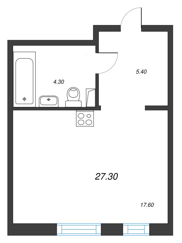 Квартира-студия, 27.3 м² - планировка, фото №1