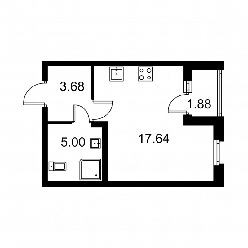Квартира-студия, 27.26 м² в ЖК "Квартал Заречье" - планировка, фото №1