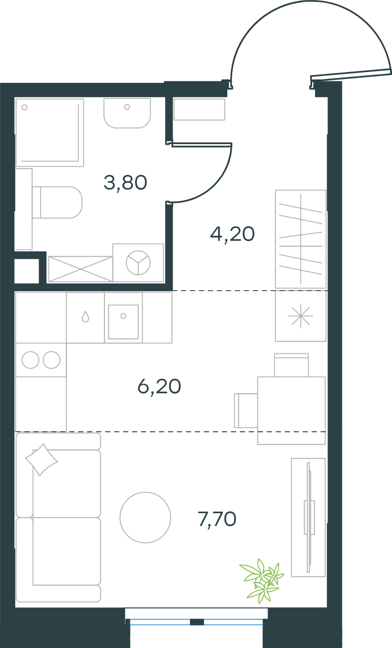 Квартира-студия, 21.9 м² в ЖК "Левел Мечникова" - планировка, фото №1