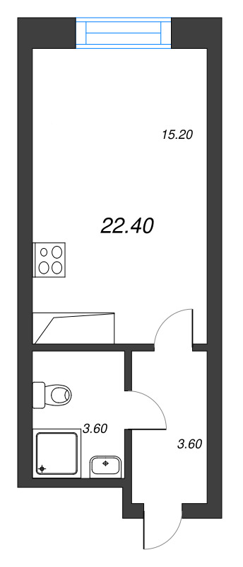 Квартира-студия, 22.4 м² в ЖК "Большая Охта" - планировка, фото №1
