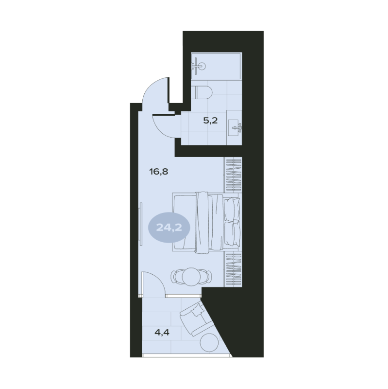 Квартира-студия, 26.4 м² в ЖК "Место в Смолячково" - планировка, фото №1